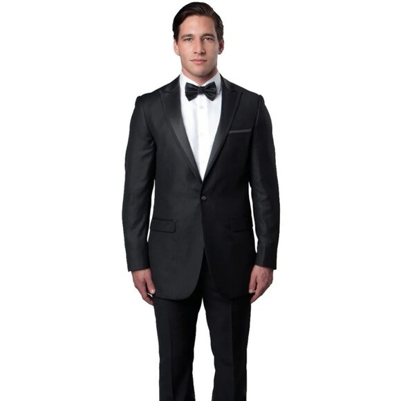 Mens Wool Vested Wide Contrast Peak Black and Royal Wedding Tuxedo main image 1